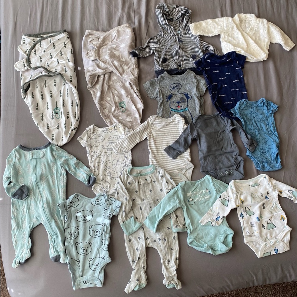 Newborn clothes and swaddles bundle